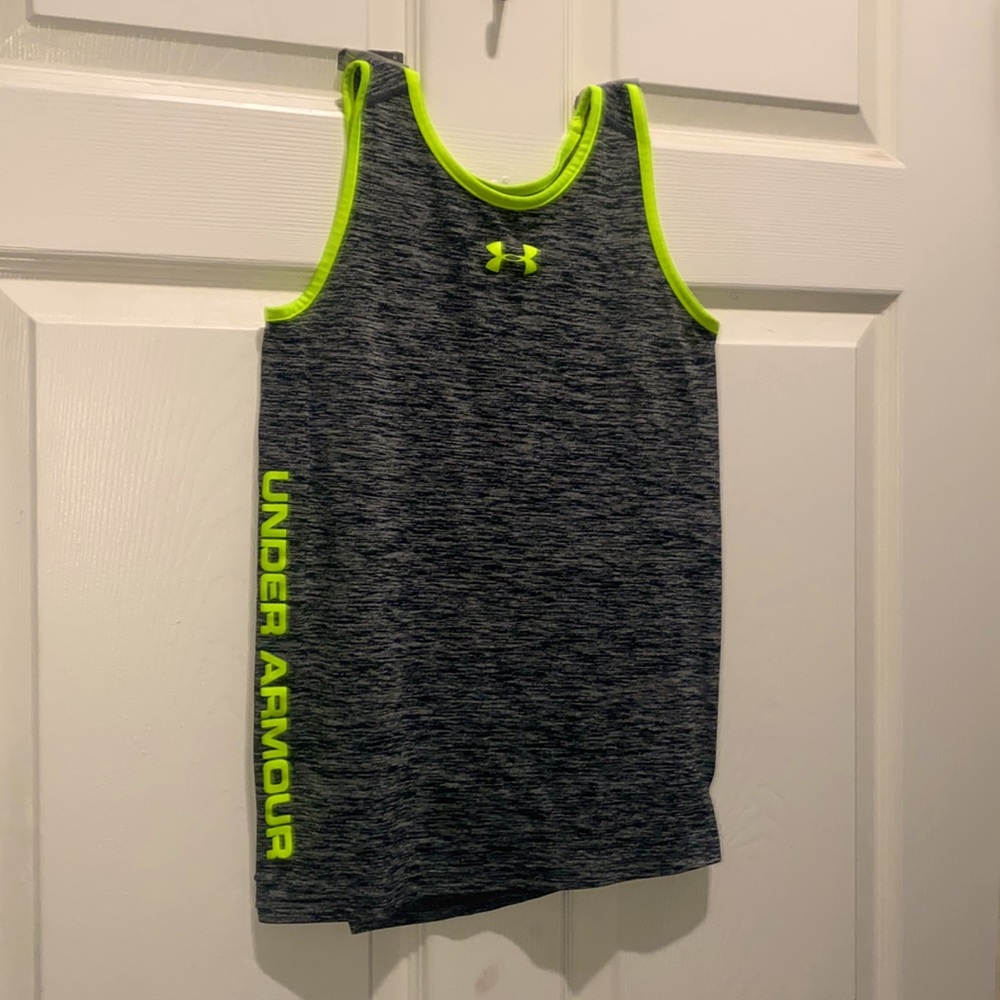 COPY - small Under armour tank, grey w/ neon green/yellow accents, summer/worko…